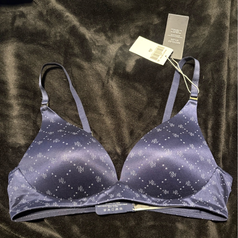 Ralph Lauren Navy Monogram Bra 36B